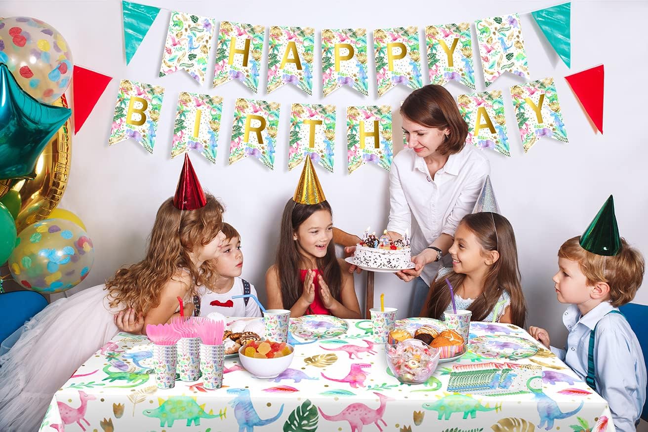 Platos y servilletas de fiesta de dinosaurios para niñas, suministros para fiesta de cumpleaños de dinosaurios rosados (sirve 20)