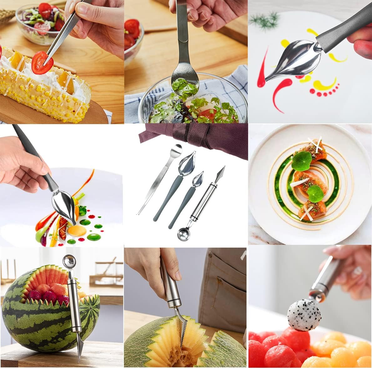 DUEBEL Kit de chapado de chef profesional juego culinario de 13 piezas con delantal de cocina y herramientas de acero inoxidable para presentación