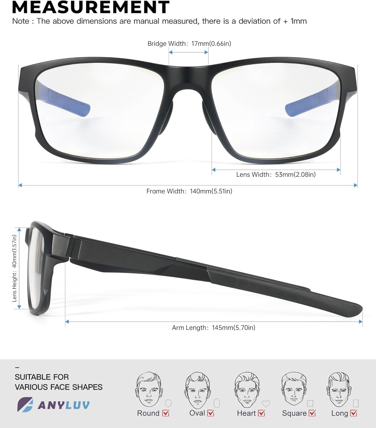 ANYLUV Blue Light Blocking Glasses for Men, Square Mens Gaming Computer Glasses with UV Protection Anti Eyestrain