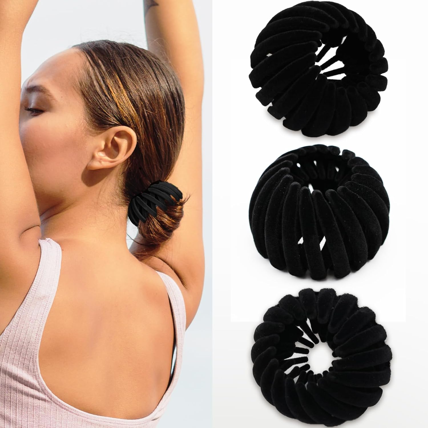 Sizobi 3 pinzas para el cabello negras, pinzas expandibles para el cabello, accesorios para el cabello para mujeres y niñas, clip para moño para