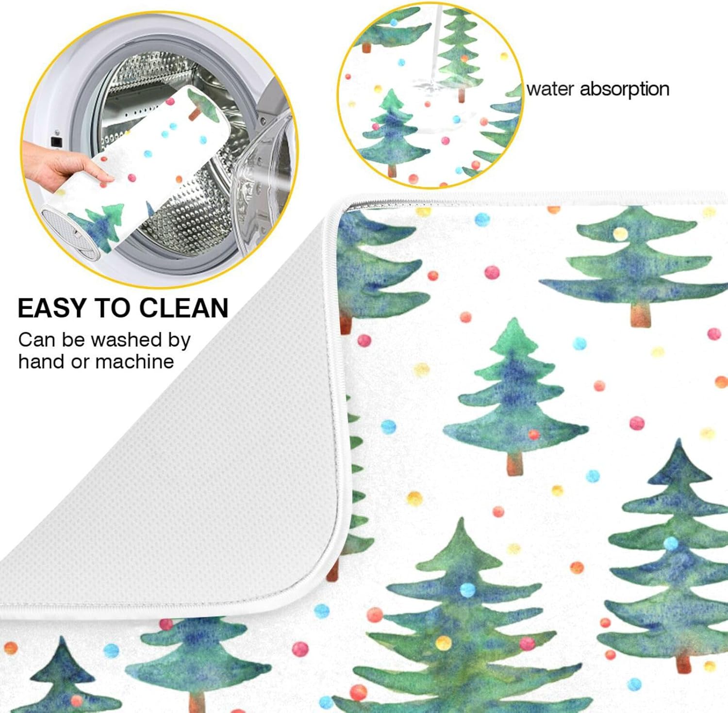 Green Trees Ball Drying Dish Mat Washnable Absorbent Drying Mat Kitchen Counter Drainer Mat Tapete Para Cocina 16” x 18”