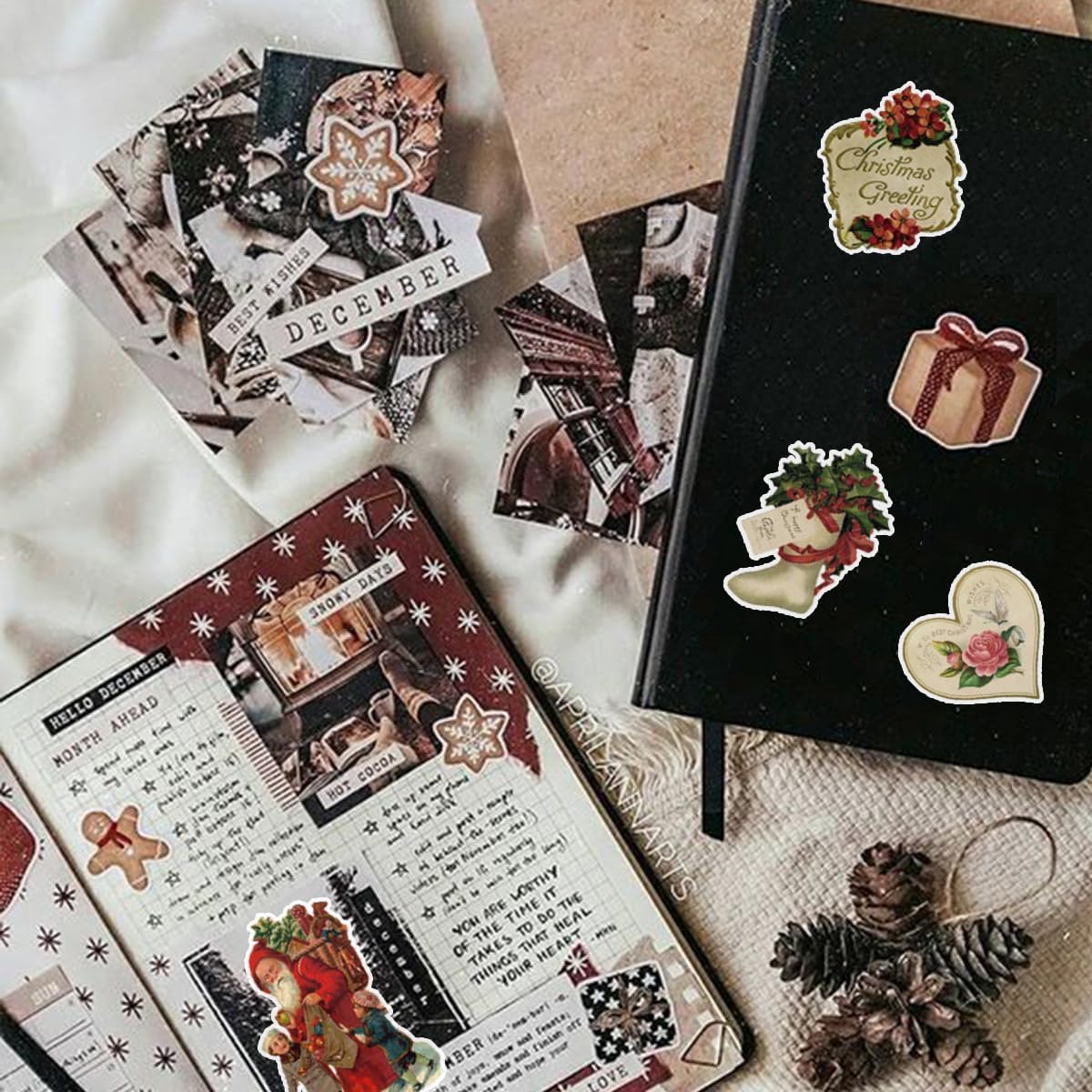 100 calcomanías navideñas que no se repiten, retro, Papá Noel, decoración de Navidad, calcomanías impermeables para álbumes de recortes, tarjetas,