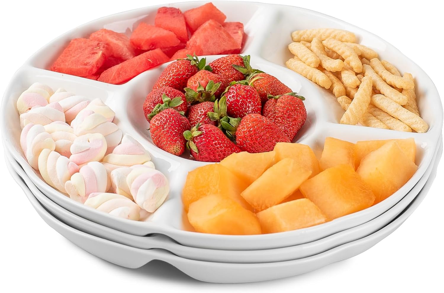 DELLING Bandeja de porcelana dividida para servir, bandeja de 12 pulgadas para servir chips y inmersión, bandeja de compartimento de 5 secciones,