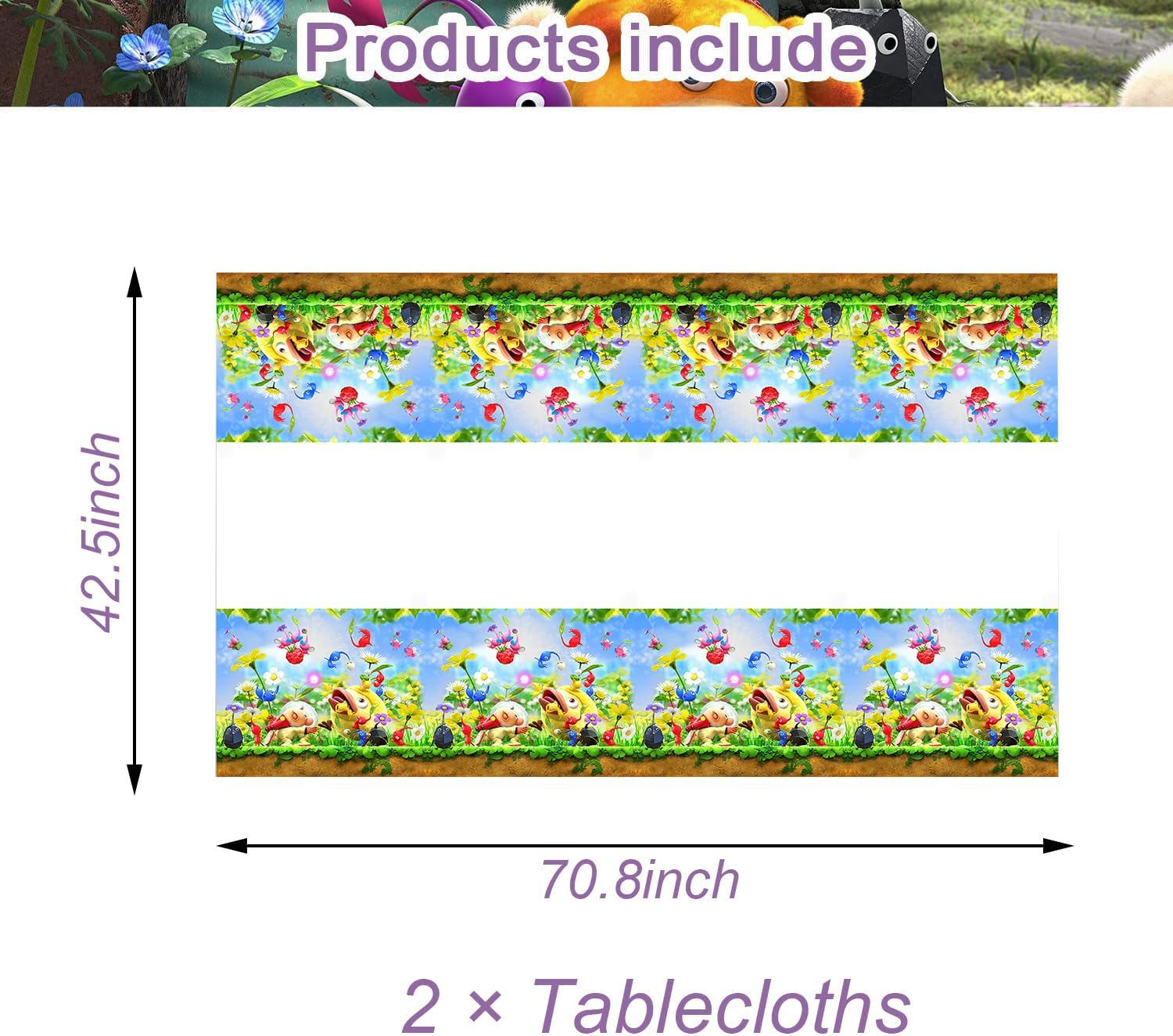 Pikmin – Mantel desechable de 2 piezas, suministros y decoraciones para fiestas de cumpleaños, mesas rectangulares para baby shower, 70 x 42