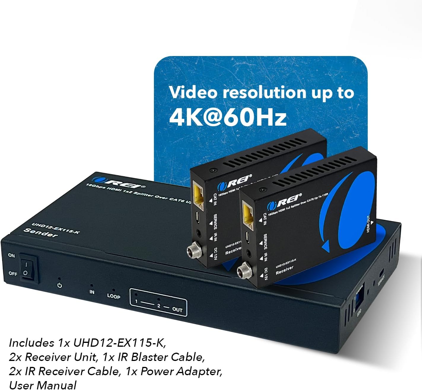 OREI Divisor extensor HDMI 1×2 4K por cable múltiple a través de un solo cable CAT67 4K 60Hz 444 HDCP 2.2 con gestión EDID remota IR – hasta 115