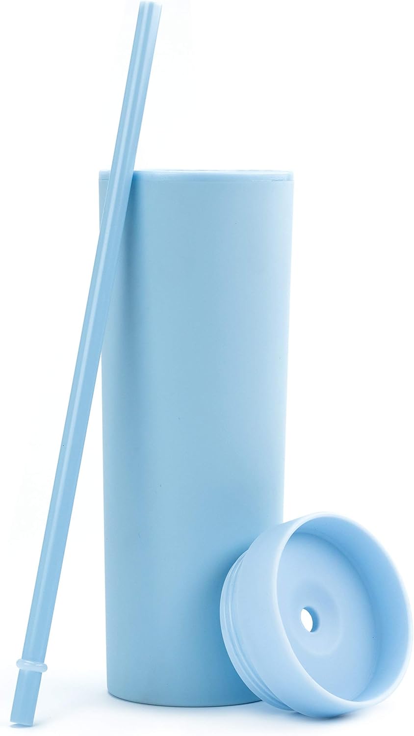 STRATA CUPS Perwinkle – Vasos delgados con tapas y popotes (paquete de 4), vasos acrílicos de color pastel mate de 16 onzas con tapas y pajillas,