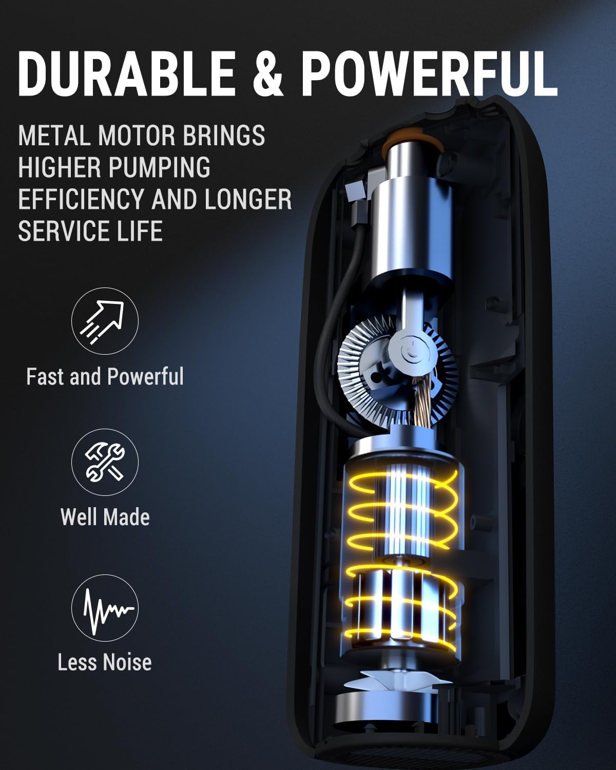 Powrun Compresor de aire portátil con inflador de neumáticos S8, bomba de neumáticos de coche de 150 PSI con batería de 6000 mAh, bomba de bicicleta