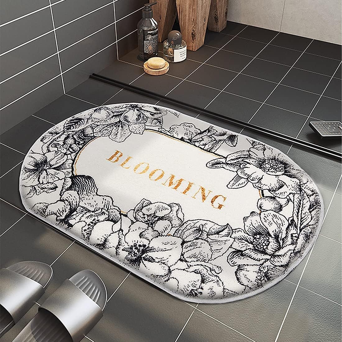 Alfombra de baño ovalada retro, antideslizante, absorbente de agua, ultra suave y transpirable, fácil de limpiar, tapete para entrada del hogar,