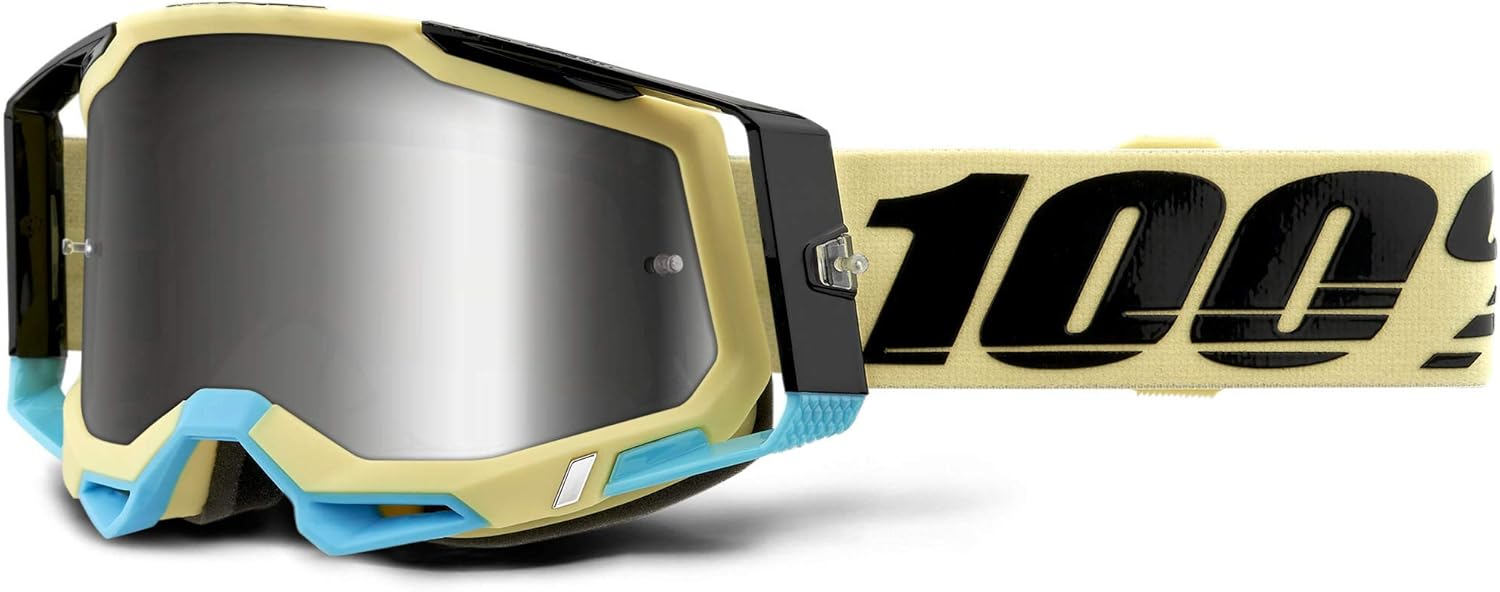 100% Racecraft 2 – Gafas protectoras para bicicleta de montaña y motocross, MX y MTB Racing (AIRBLAST, lente plateada espejo)