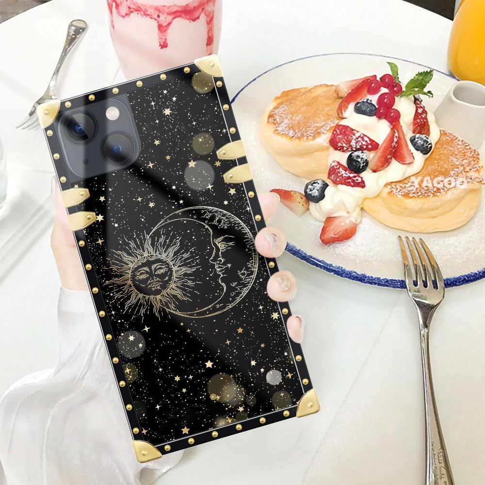 Cvkoyhl Compatible con iPhone 13 Mini funda cuadrada para teléfono, J Sun and Moon Stars Luxury TPU Corner Funda de protección a prueba de golpes