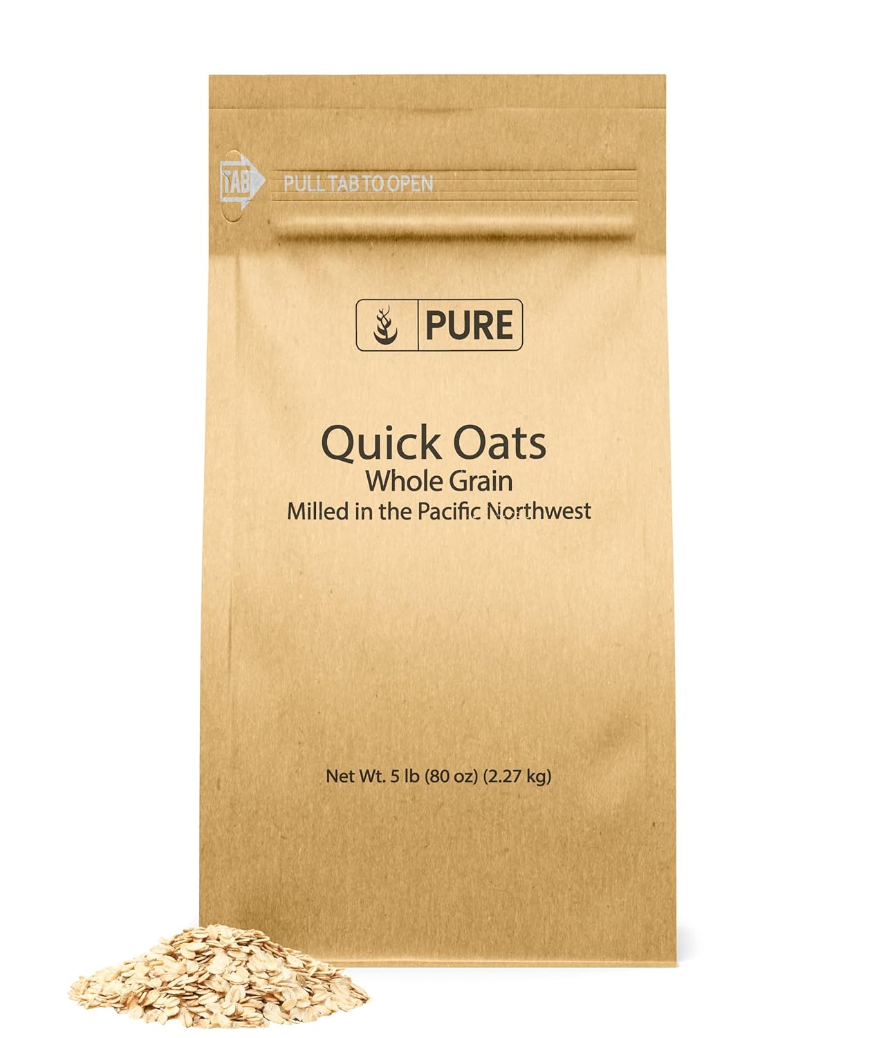 Pure Original Ingredients Quick Oats (5 lb) Cereal para el desayuno, grano entero, molido en el noroeste del Pacífico, embalaje ecológico,