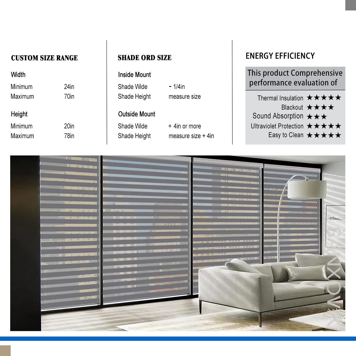 Persianas opacas de cebra sin cordones para ventanas con funda de cenefa, persianas traslúcidas de día y noche para control de luz de privacidad,