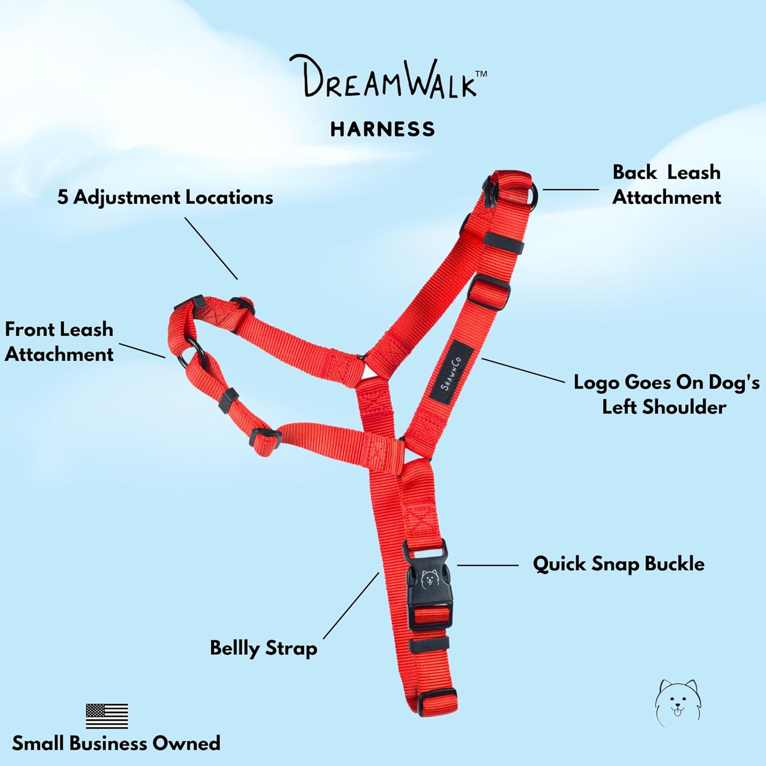 ShawnCo Dream Walk – Arnés para perro sin tirones, ajustable, cómodo, fácil de usar, para ayudar a dejar de tirar, para perros pequeños, medianos y