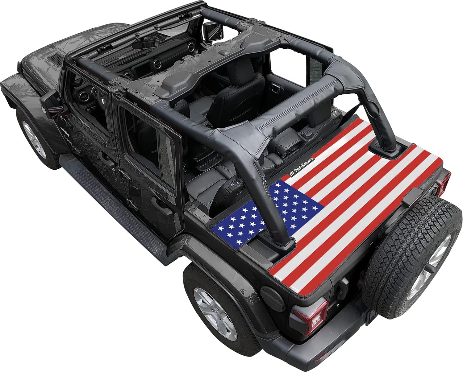 Shadeidea Cubierta Tonneau compatible con Jeep Wrangler Cargo Cover JL 4 puertas JLU (2018-actual) cubierta trasera del maletero negro  Bandera