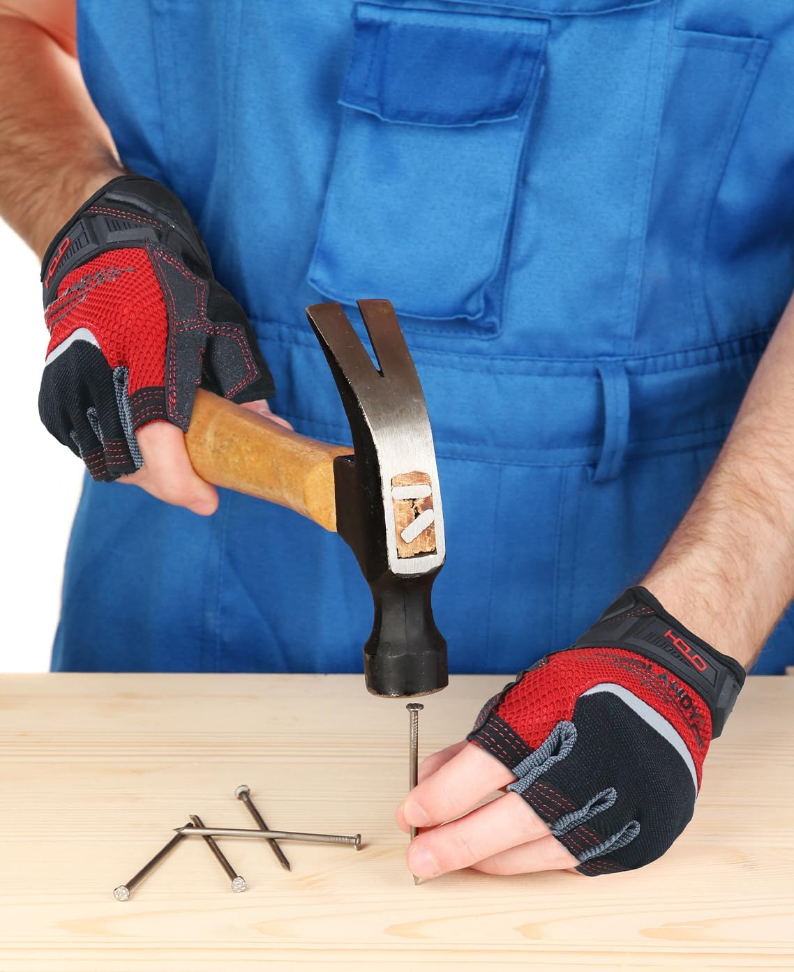 HANDLANDY Guantes de trabajo sin dedos para hombres, guantes de trabajo con agarre de medio dedo, absorben los golpes, transpirables, Uwrist TPR