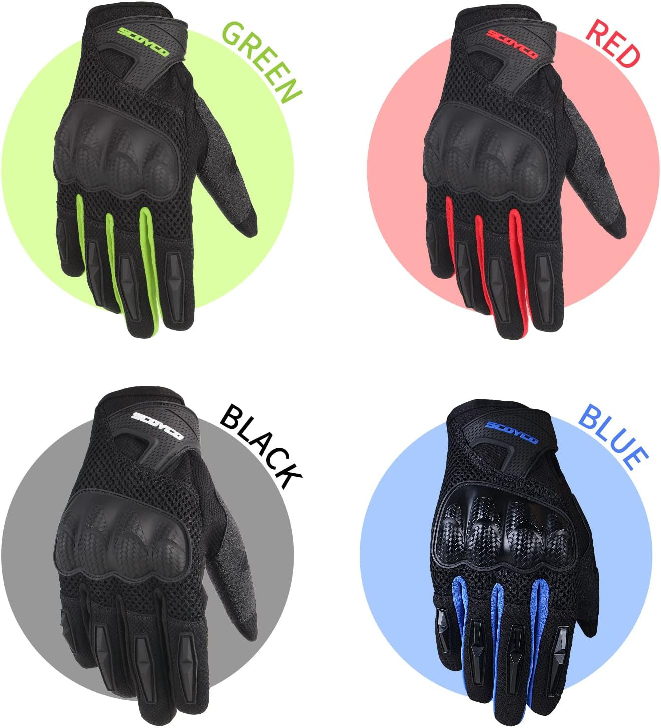 Scoyco Guantes de motocicleta de verano, guantes de trabajo de ciclismo de dedo completo, protector de nudillos, pantalla táctil, guantes de