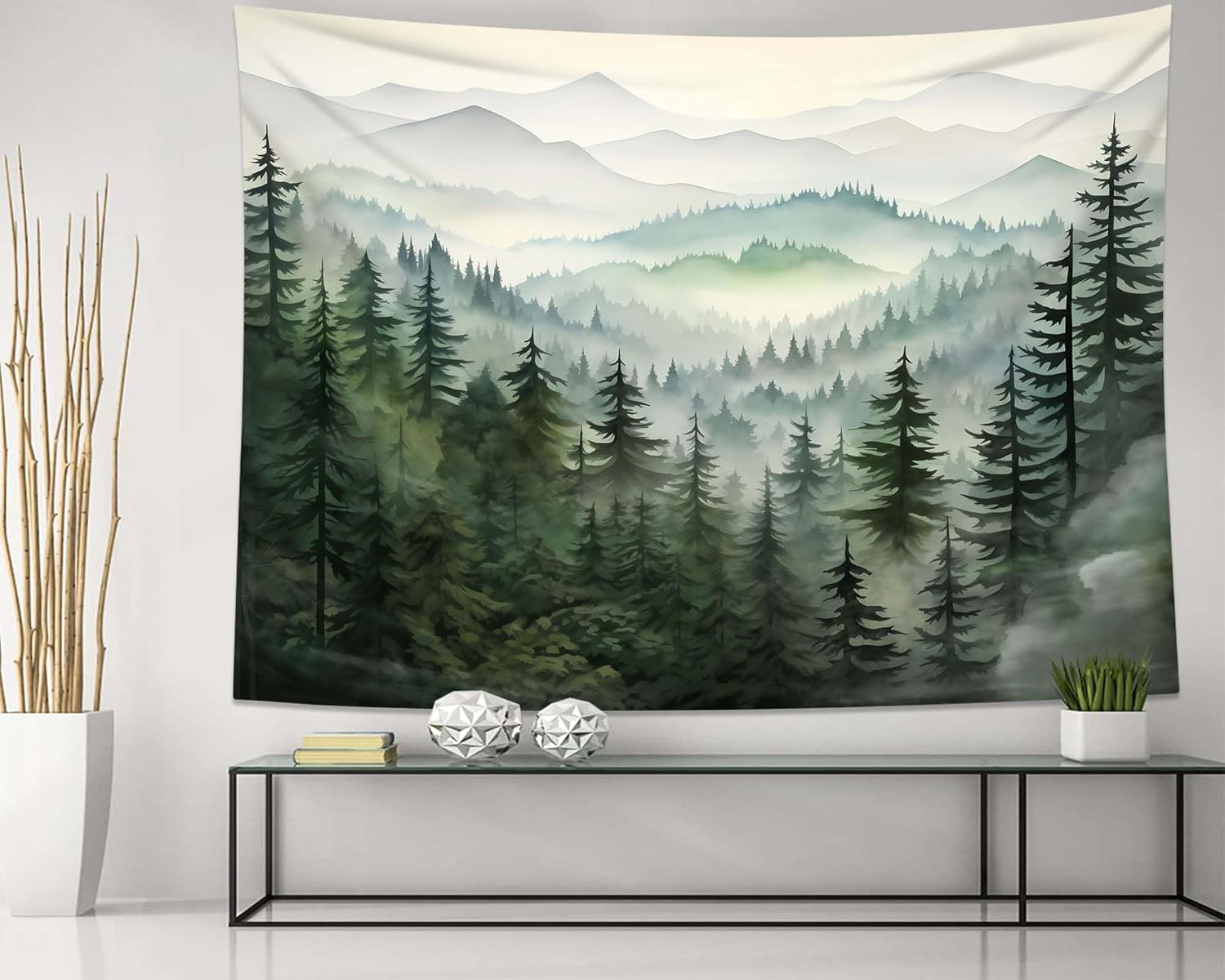 QGHOT Tapiz de bosque de montañas, tapiz de montaña natural para colgar en la pared, tapiz de paisaje natural para dormitorio, estética, sala de