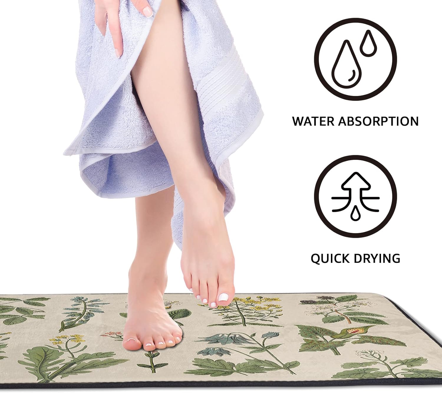 Kawani Alfombras de cocina con hierbas florales, antifatiga, lavables, hojas de salvia, para el hogar, la cocina y la oficina, decoración de plantas