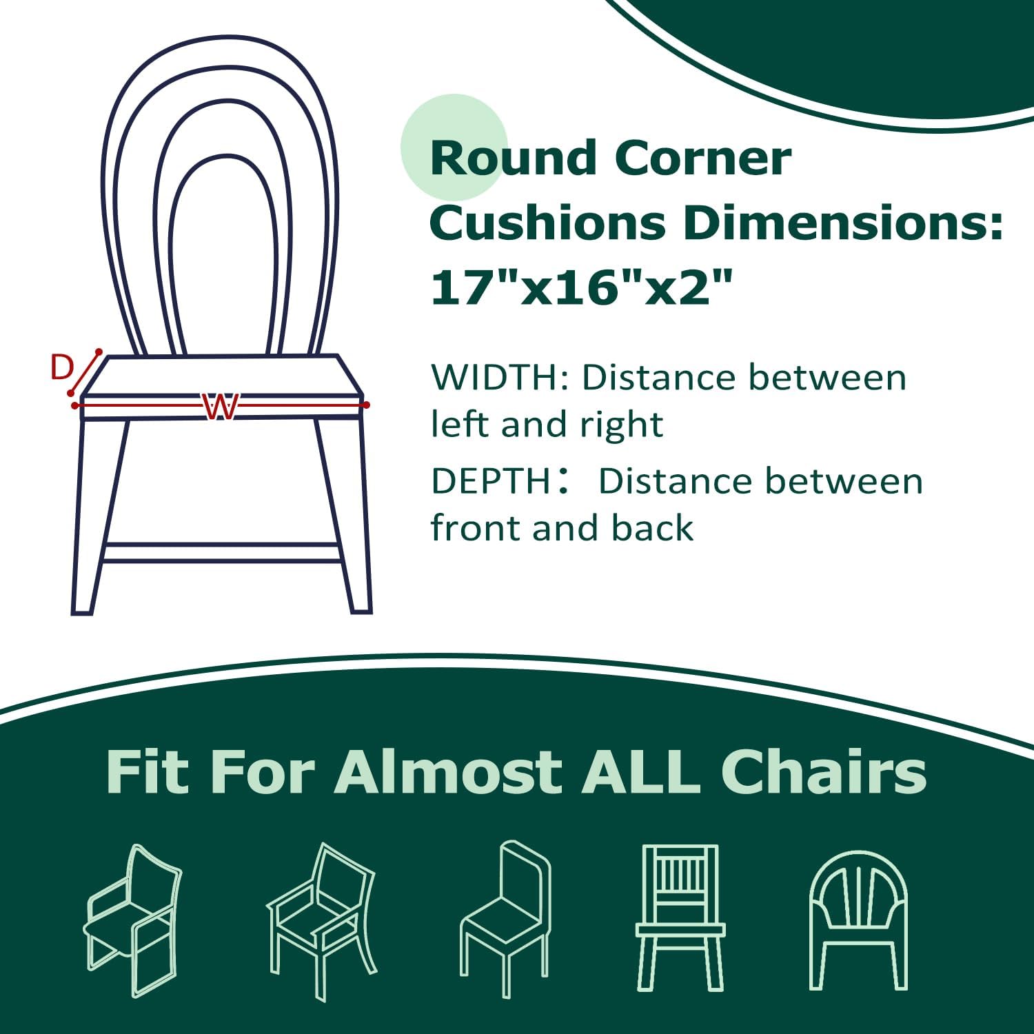 HARBOREST Juego de 4 cojines para sillas de exterior, cojines de esquina redonda impermeables para muebles de patio – Cojines para muebles de patio