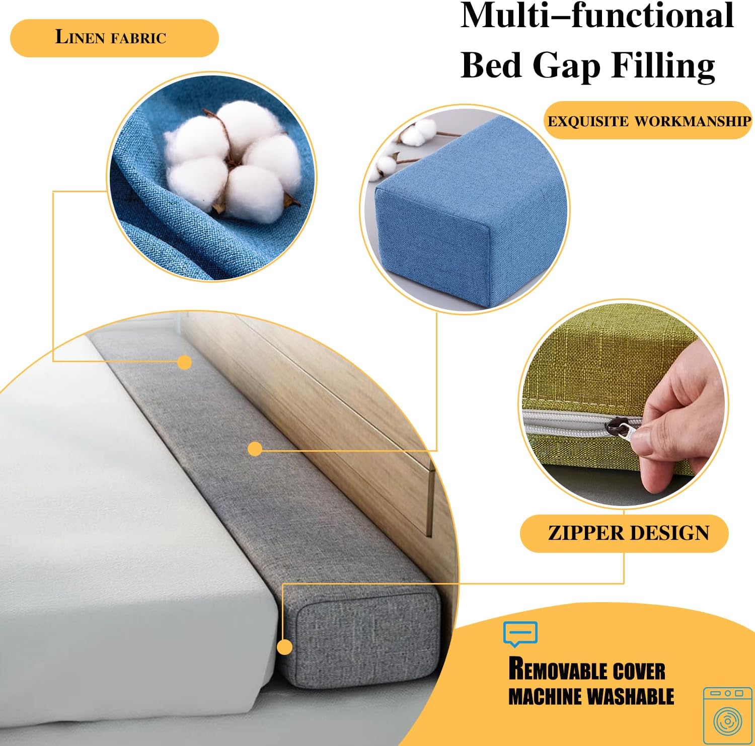 Relleno de espacio para cama de 76 x 8 x 10 pulgadas, relleno extensor de colchón para espacio de cabecero, almohada de cabecero de grietas para