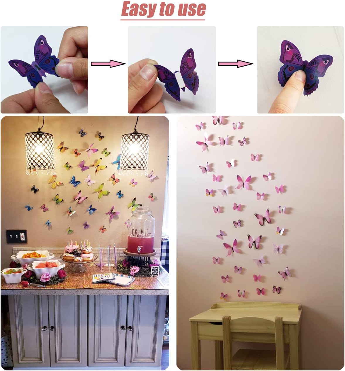48 calcomanías de pared de mariposas 3D para pared, calcomanías de pared para decoración del hogar, habitación, habitación del bebé, decoración del