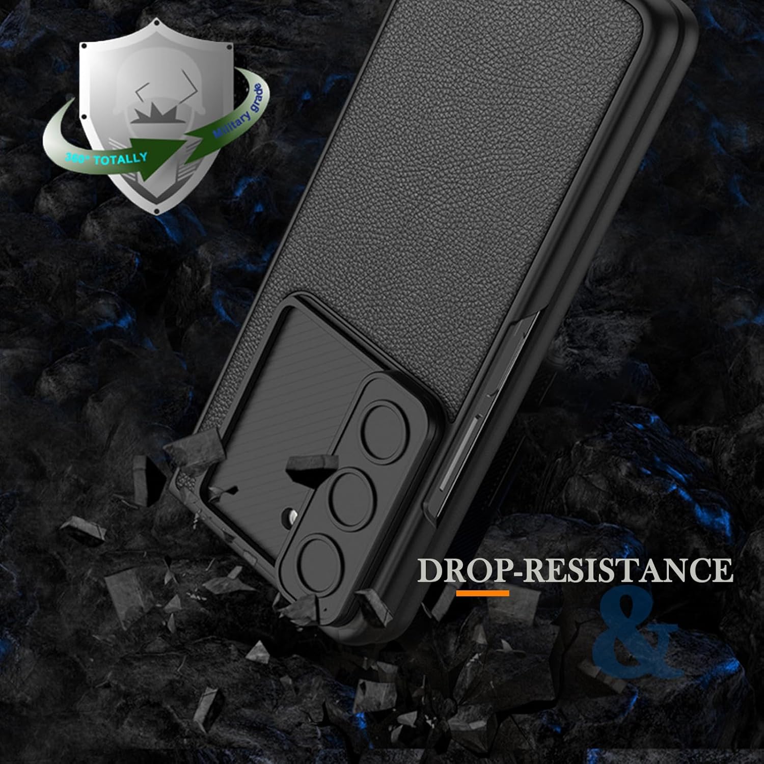 Miimall Funda de piel compatible con Samsung Galaxy Z Fold 5, protector de pantalla frontal, funda deslizante para cámara, funda antiarañazos de