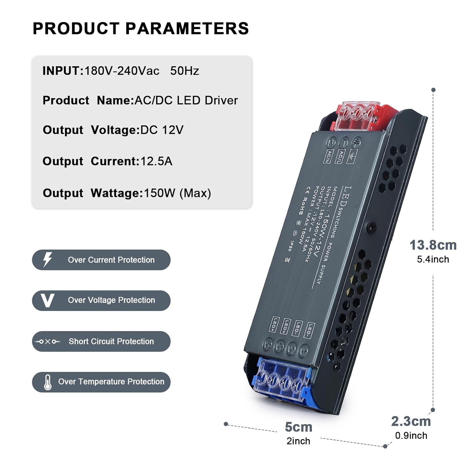QNNP Controlador LED 150 vatios 12V CC transformador de bajo voltaje adaptador de transformador AC 220V a 12V DC, fuente de alimentación LED para