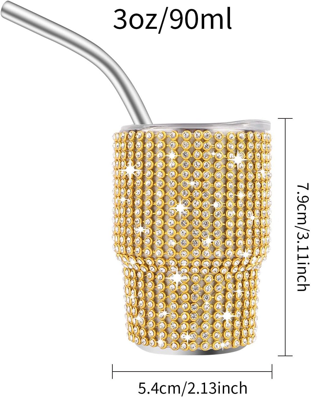 INSTOME Bling Mini vaso de chupito, vaso de chupito de 3 onzas, vaso de chupito de diamante con pajilla, vaso de chupito pequeño con purpurina para
