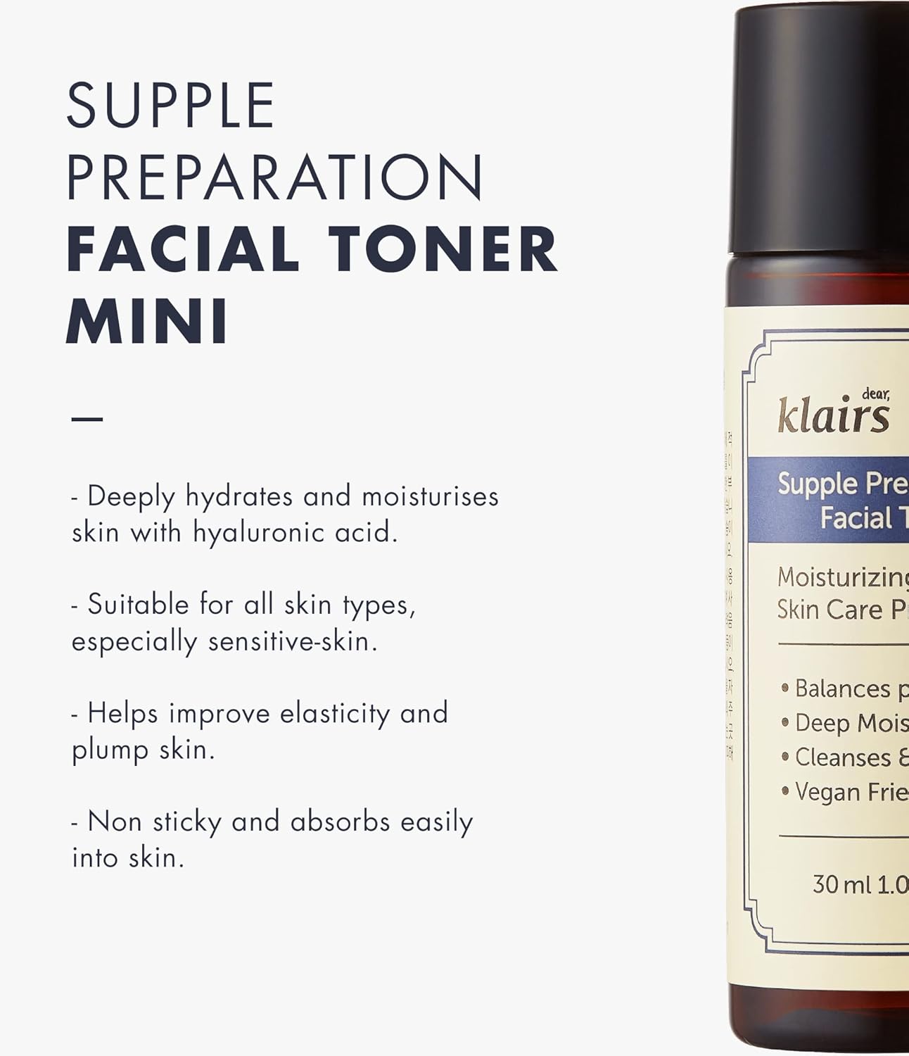 DearKlairs Tónico facial de preparación flexible, con ácido hialurónico, humectante, sin parabenos ni alcohol, cuidado de la piel coreano, tóner