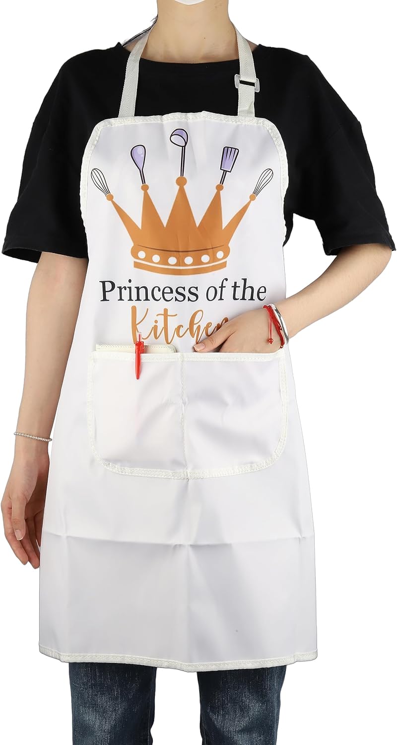 VAMSII Divertidos delantales de cocina para mujer, delantal de cocina con bolsillos, delantales de princesa de la cocina, regalos de inauguración de