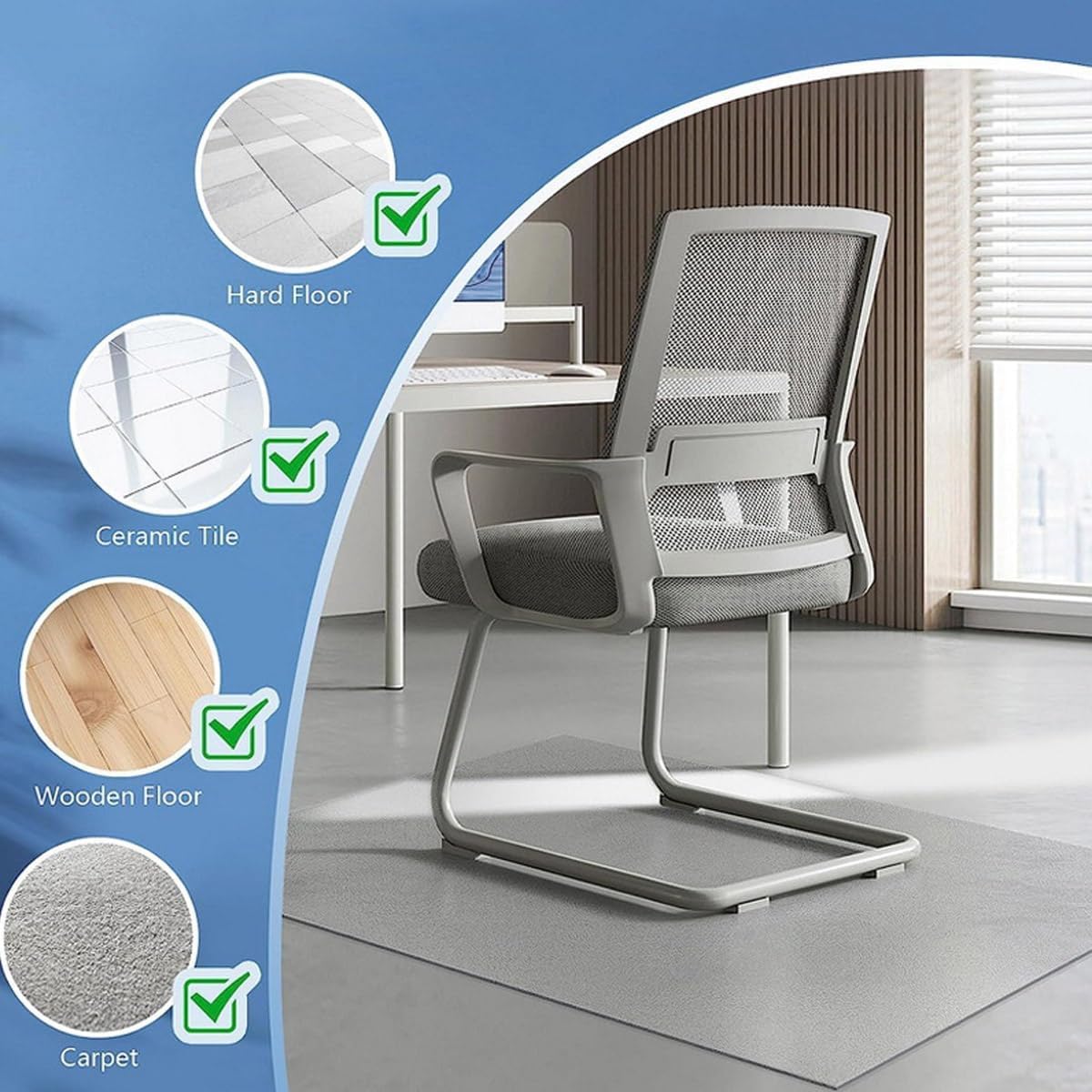 Tapete para silla de oficina para suelo de madera dura, tapete protector transparente de 0.06 pulgadas de grosor, tapete protector de suelo de