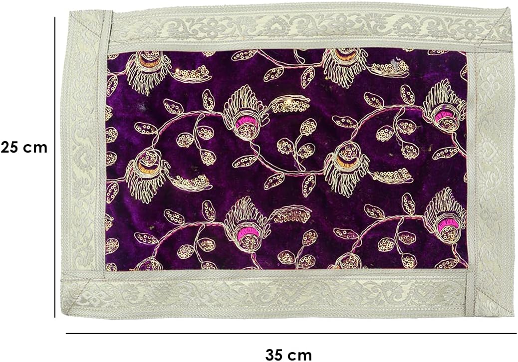 Shoppersduniya Aasan – Paño de terciopelo morado para mandir, templo, hogar, oficina, base, chowki, losa pequeña