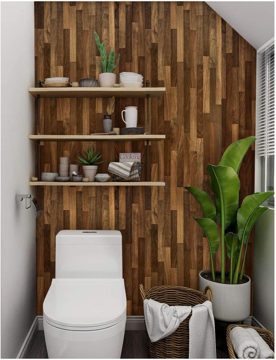 Jeweluck Papel de contacto de madera para despegar y pegar, papel tapiz de madera de 17.7 x 196.8 pulgadas, papel tapiz de madera sintética, papel