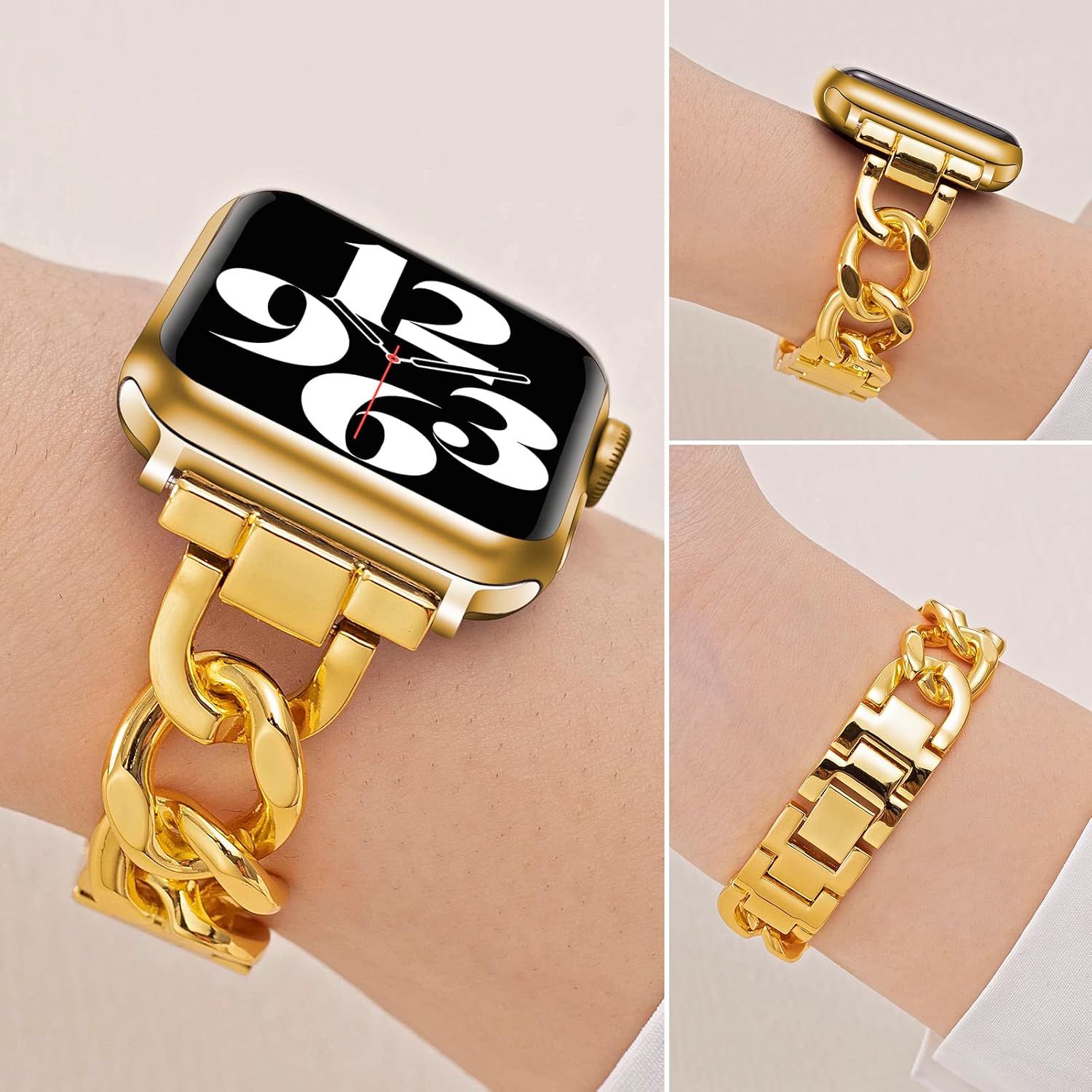 SEURE Correa de metal de acero inoxidable compatible con Apple Watch Band de 1.496 in 1.575 in 1.614 in 1.654 in 1.732 in 1.772 in, pulsera de