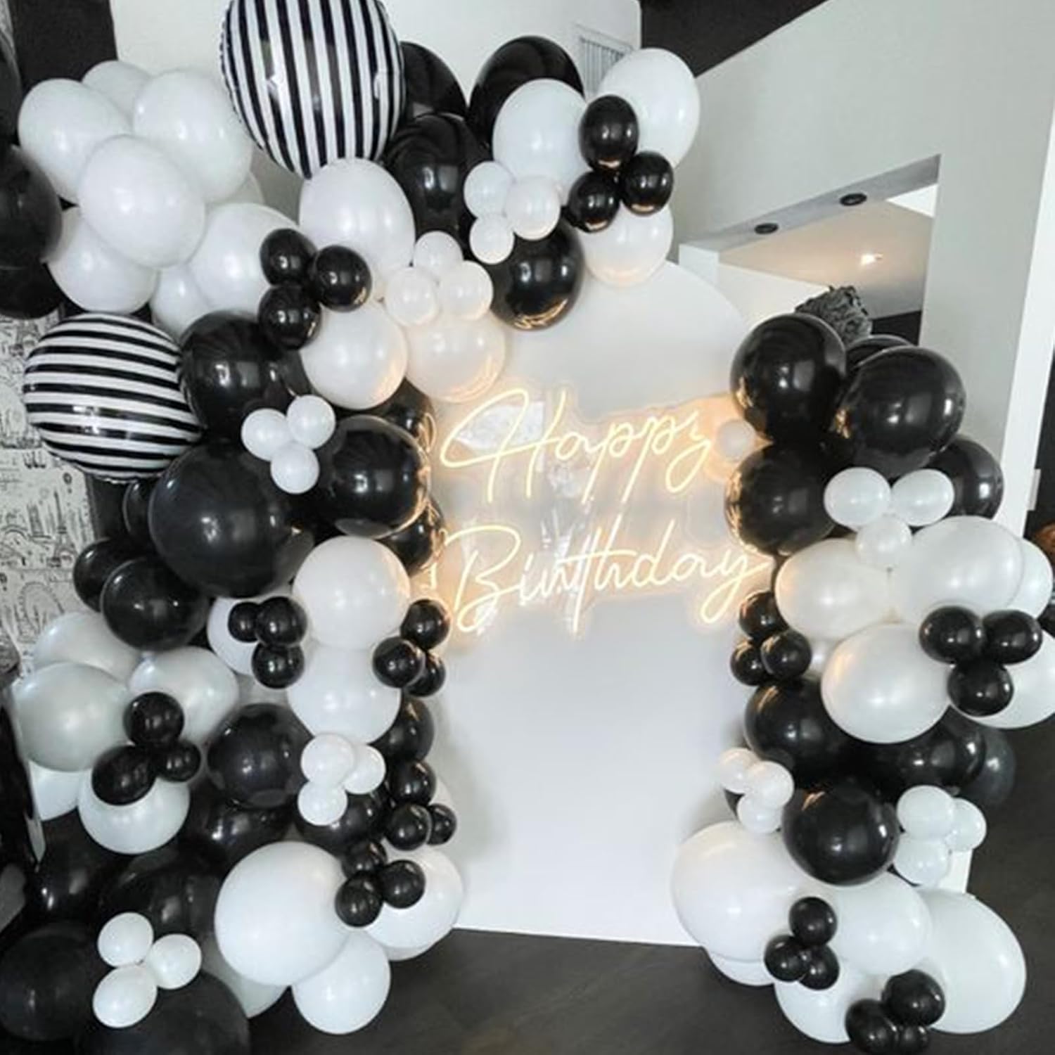 Paready Globos negros y plateados, 30 globos de fiesta negros y blancos de 12 pulgadas, globos de látex metálicos plateados y blancos, globos de