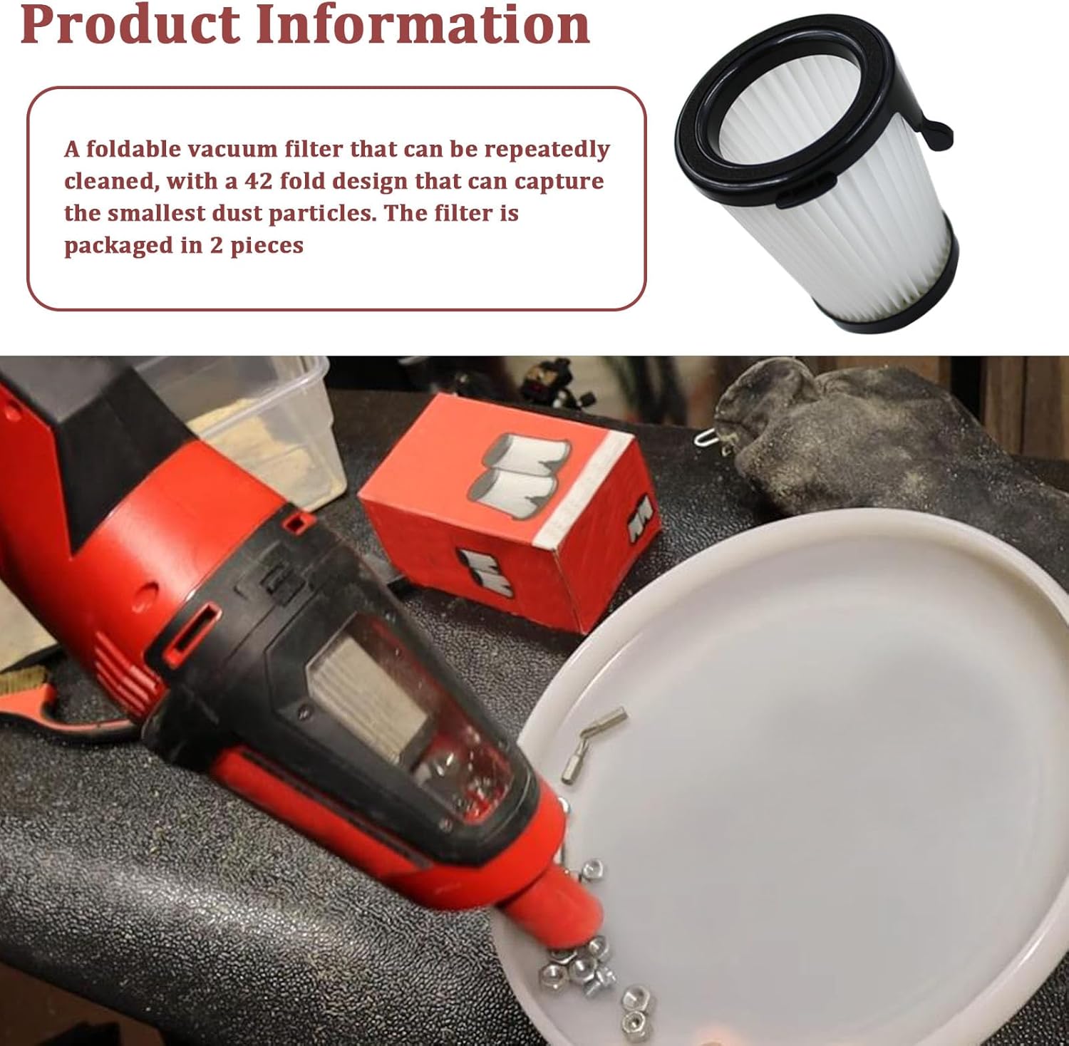 Filtro HEPA de repuesto Milwaukee 49-90-1950 para aspiradora inalámbrica Milwaukee M12 0850-20 (2 piezas)