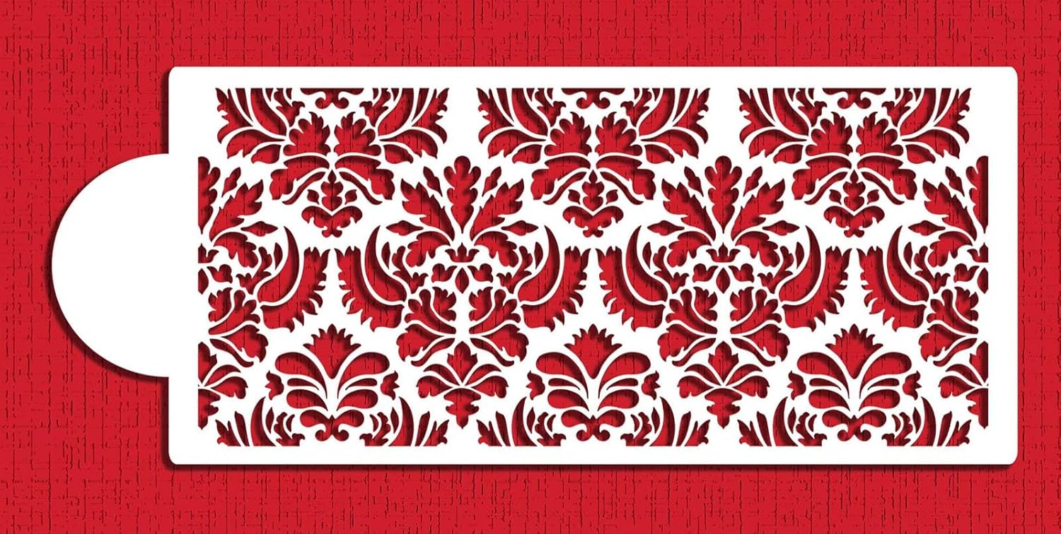 Designer Stencils C405 Damask Cake Tier 5 – Plantilla para tartas, beigesemitransparente, 3.1 x 13.5 pulgadas