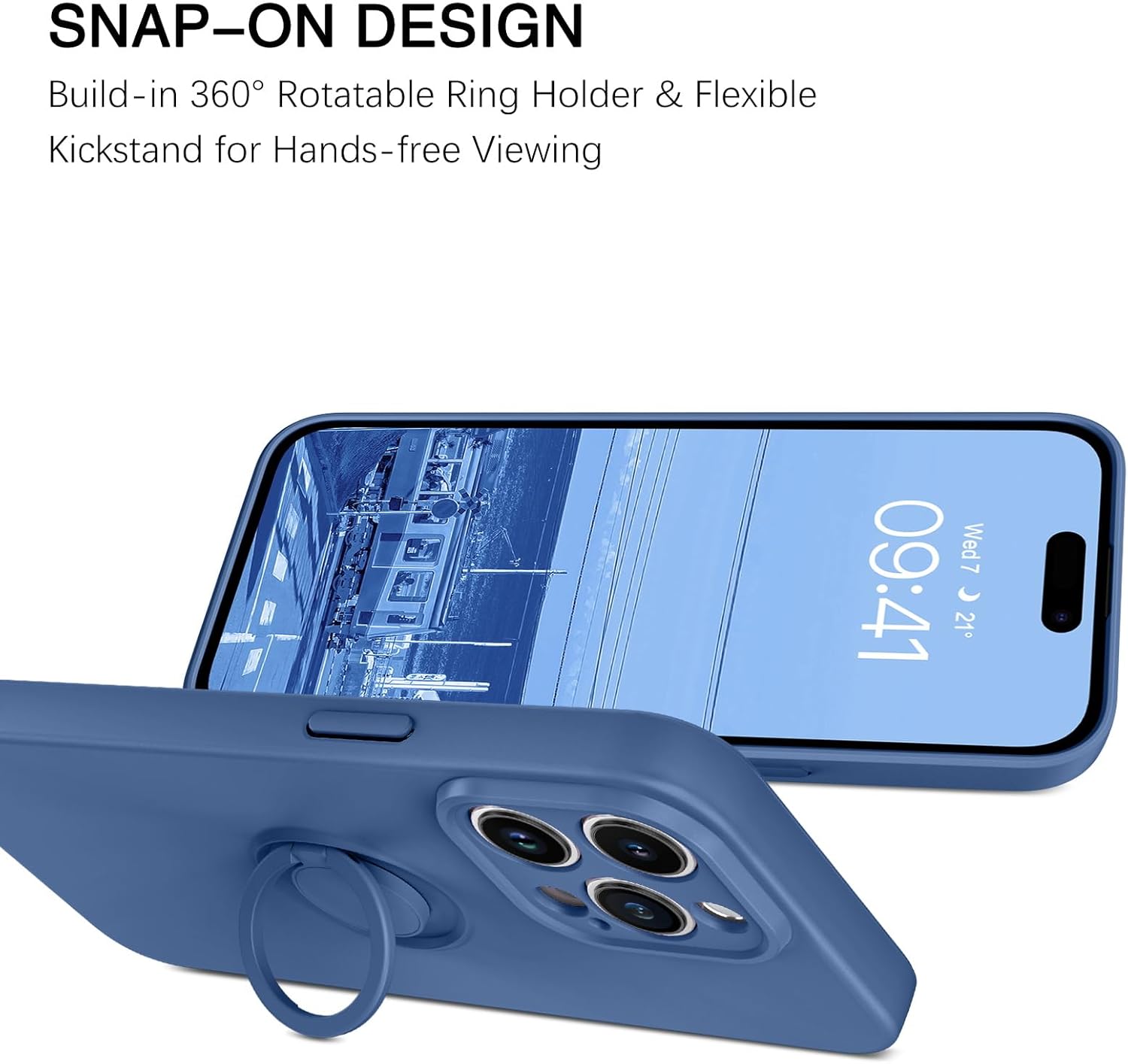 BENTOBEN Funda compatible con iPhone 15 Pro Max 2023, ajuste delgado, de silicona suave, goma de gel, soporte de anillo a prueba de golpes,