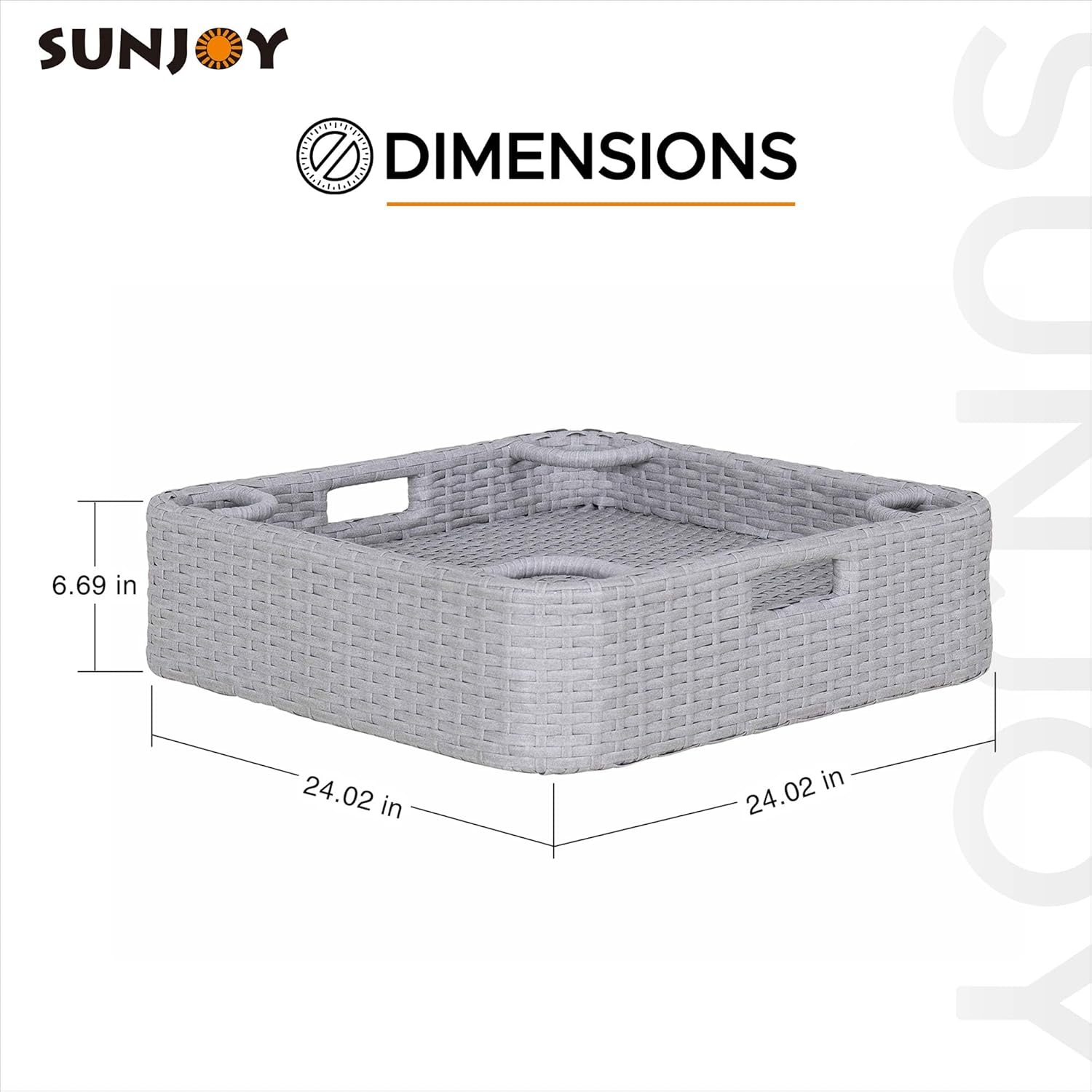 Sunjoy Bandeja flotante de mimbre de 24 x 24 pulgadas. Bandeja de piscina con marco de aluminio, bandeja flotante para servir bebidas, aperitivos y
