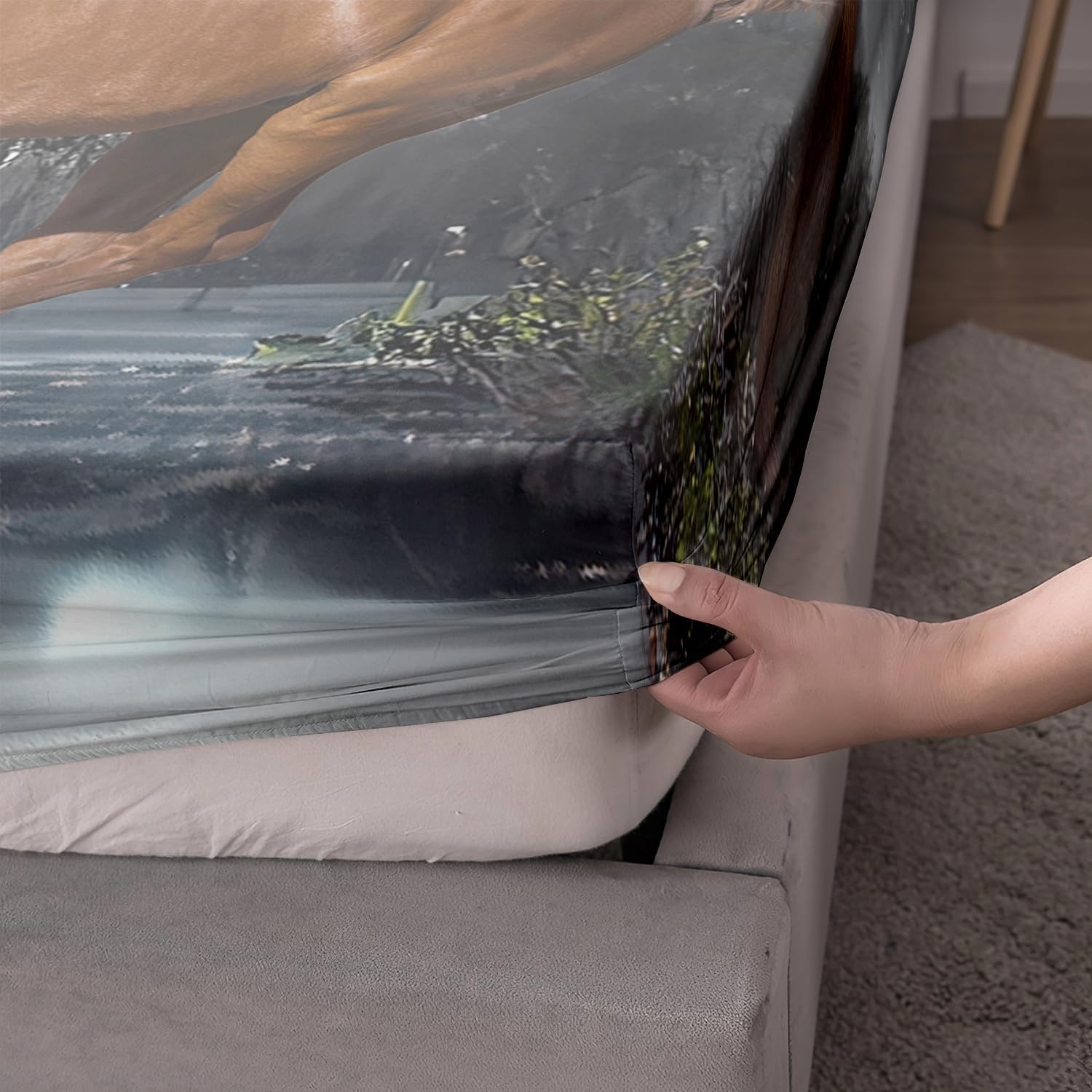 AILONEN Juego de ropa de cama tamaño individual, diseño de caballos al galope con temática de vida silvestre para niños y adultos, decoración de