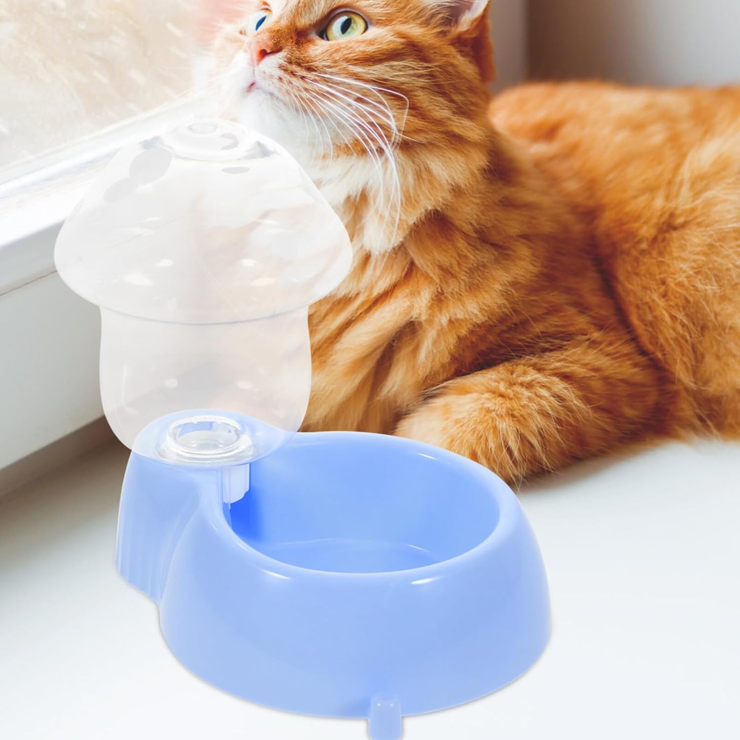 POPETPOP Dispensador automático de gravedad para mascotas, alimentador de agua para perros y gatos, forma de hongo, recipiente para platos de