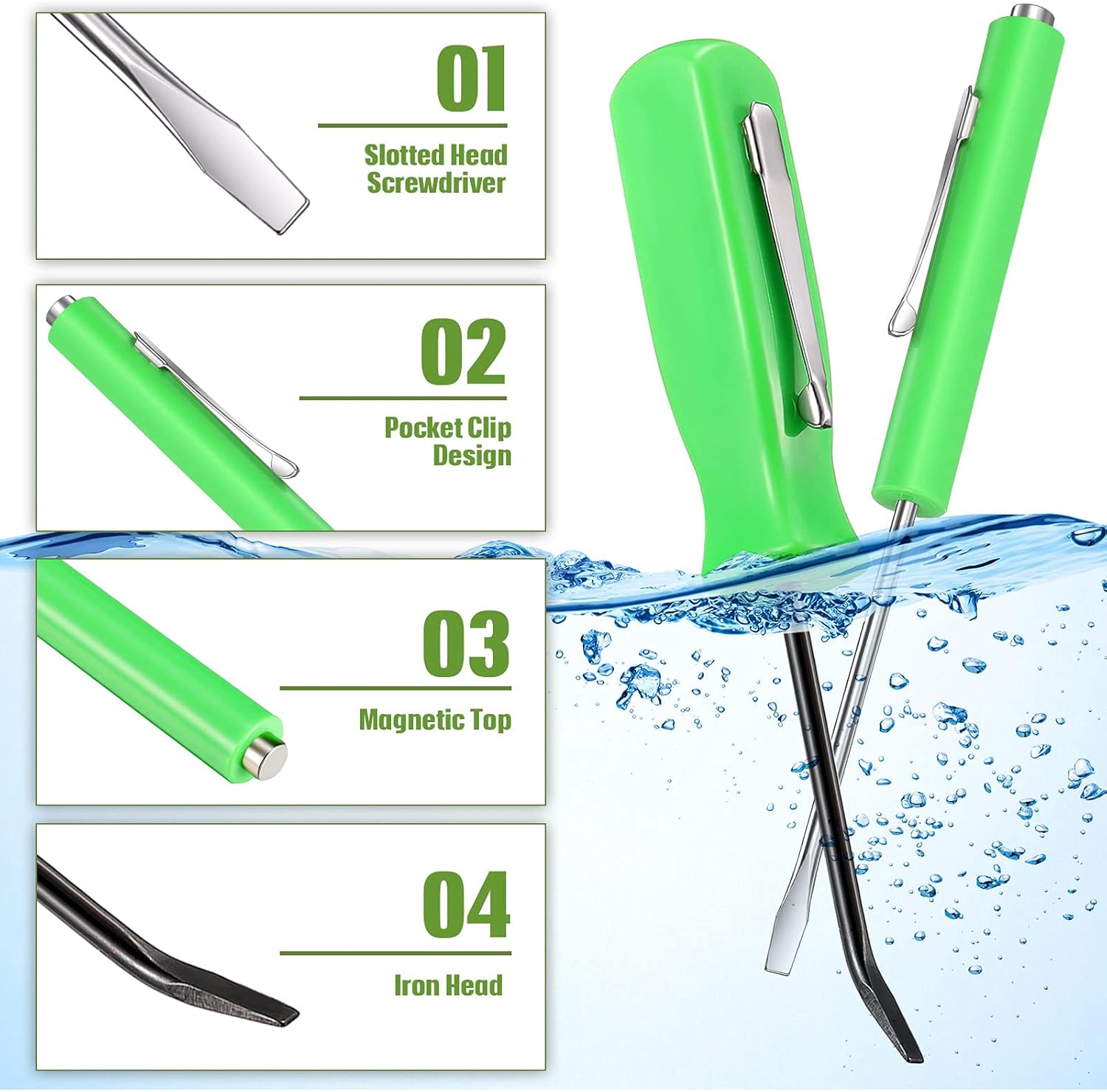 Zhehao Juego de 8 destornilladores magnéticos de bolsillo, mini destornillador magnético de cabeza ranurada con barra de palanca, clips de bolsillo