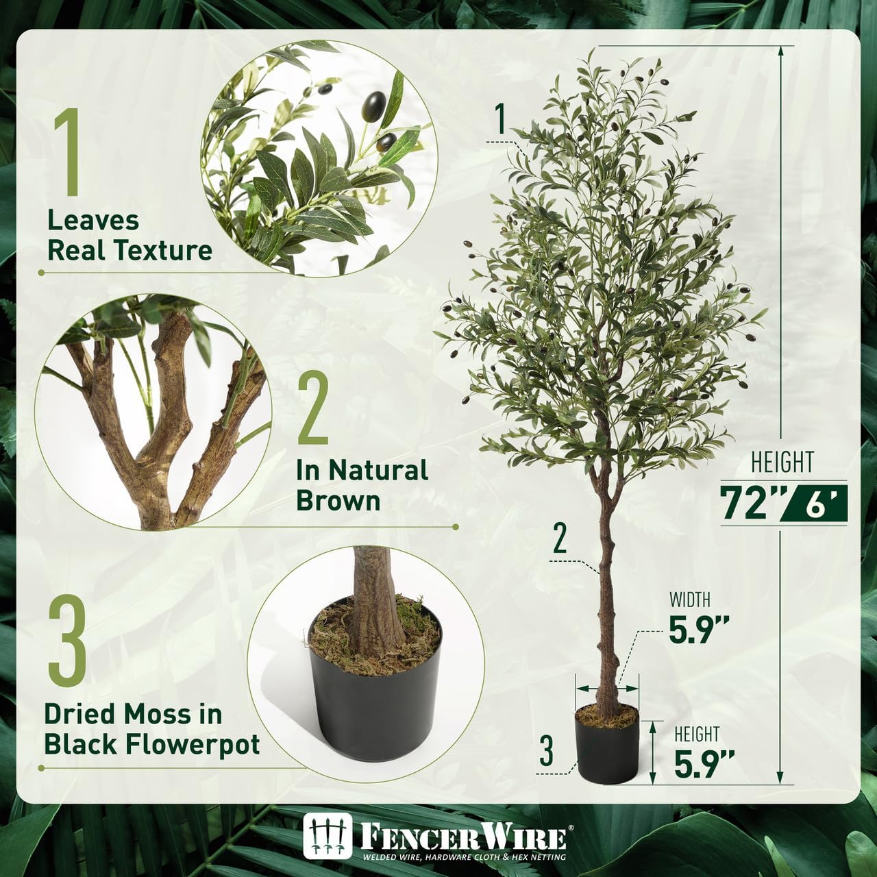 Fencer Wire Árbol topiario artificial en maceta, rama de olivo sintético y fruta, decoración moderna de planta sintética en maceta para interiores,