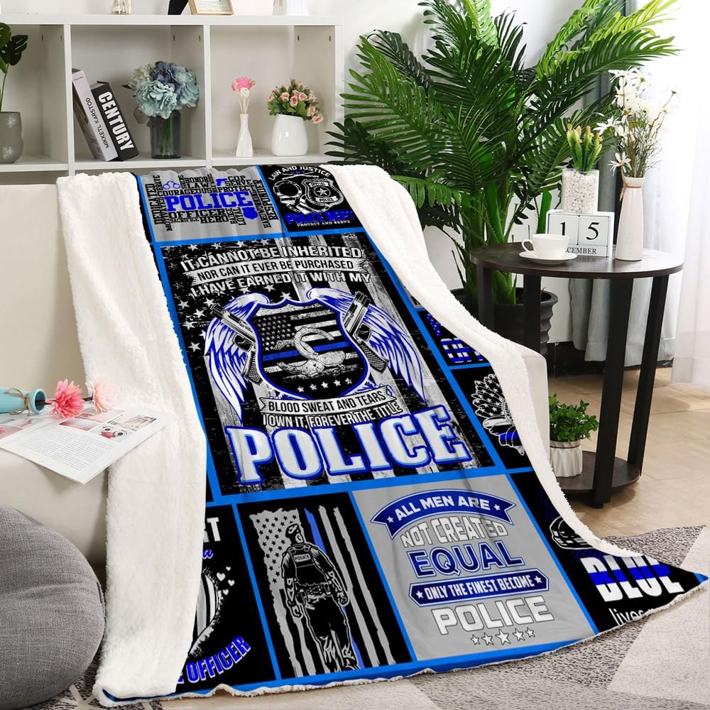 Manta de regalos de policía, regalos de cumpleaños de jubilación de policía para hombres, regalos de línea azul fina, regalos de graduación de la
