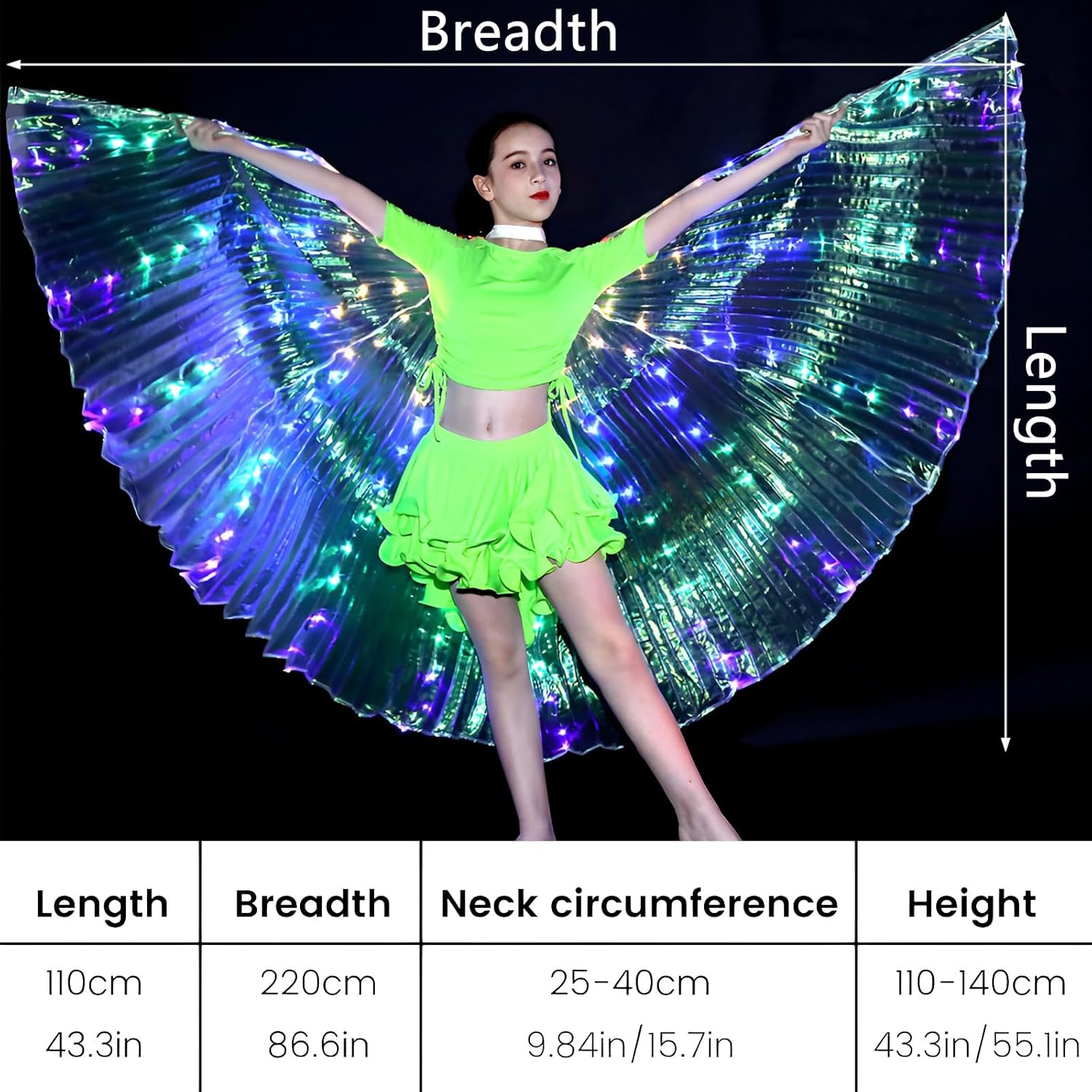 HOTBEST Alas LED ISIS, alas de mariposa LED coloridas iluminadas, alas ligeras de danza del vientre, alas de baile de ángel brillantes con palo