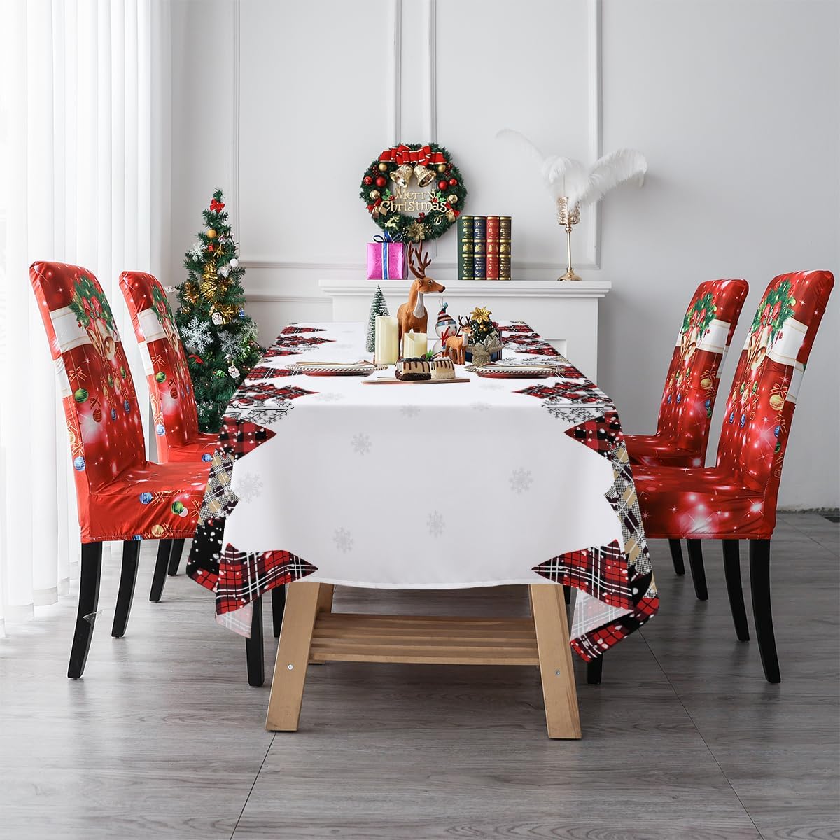 Mantel rectangular de Año Nuevo, 60 x 84 pulgadas, diseño de árboles de Año Nuevo, impermeable, resistente a las manchas y a las arrugas, lavable,