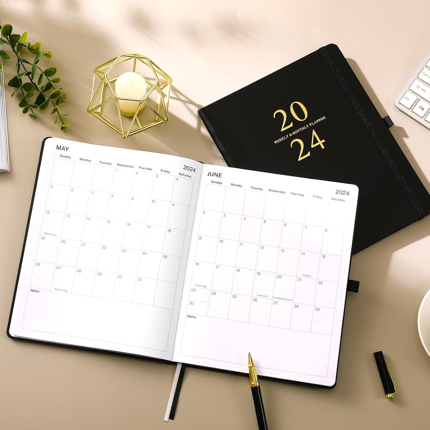 Agenda 2024, enero 2024 – diciembre 2024, 2024, planificador semanal y mensual con página de notas para cada semana, 8 x 10 pulgadas, tapa dura con