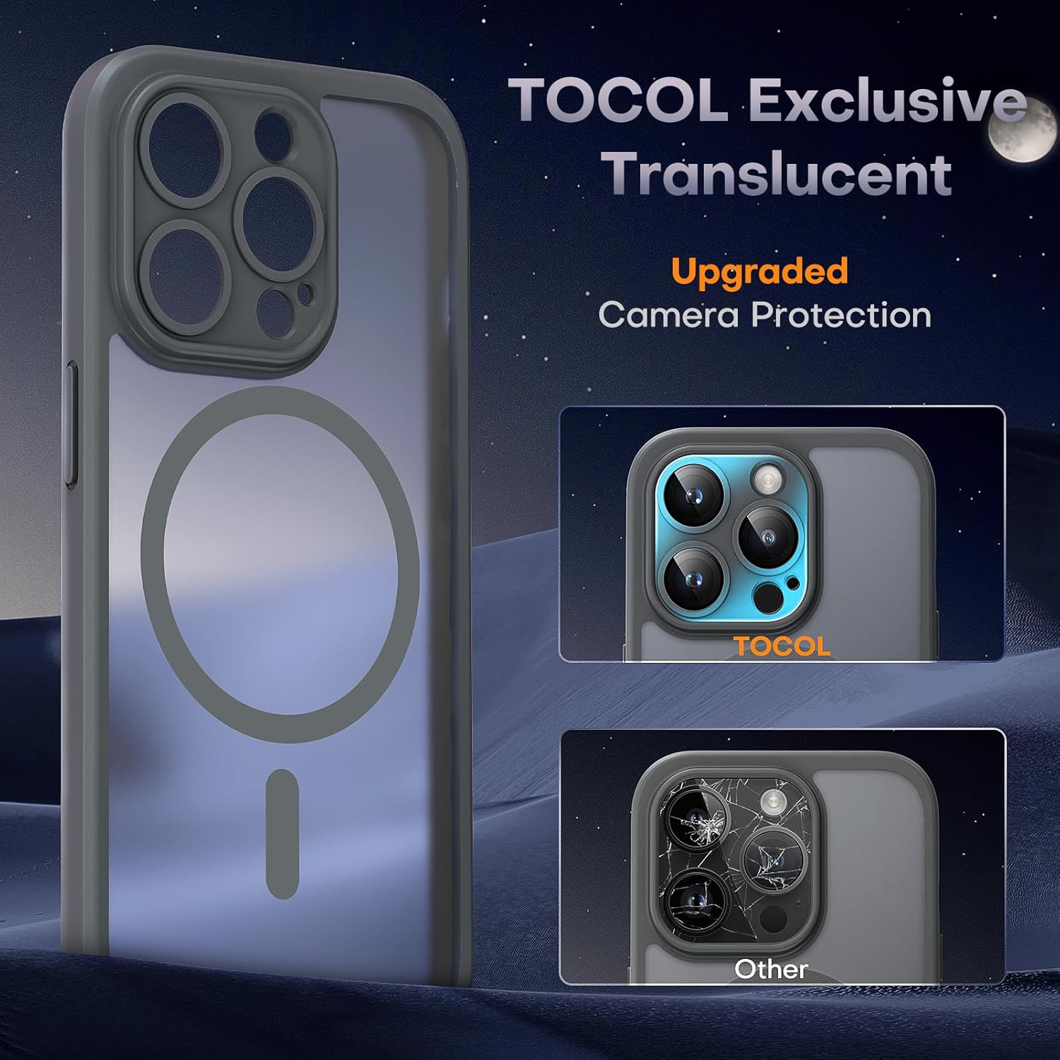 TOCOL Funda magnética 3 en 1 para iPhone 15 Pro, mejorada protección completa de cámara con 2 protectores de pantalla, compatible con MagSafe,