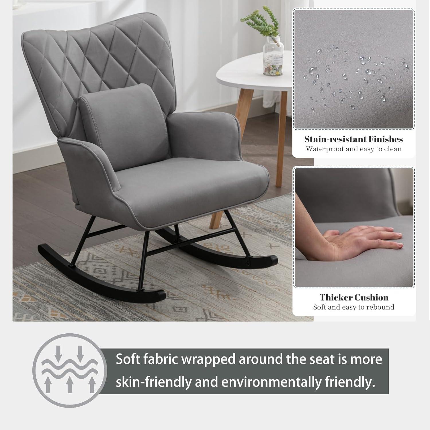 Mecedora para habitación del bebé con silla deslizante tapizada para guardería, sillón con respaldo alto, cómodo balancín para guardería, sala de