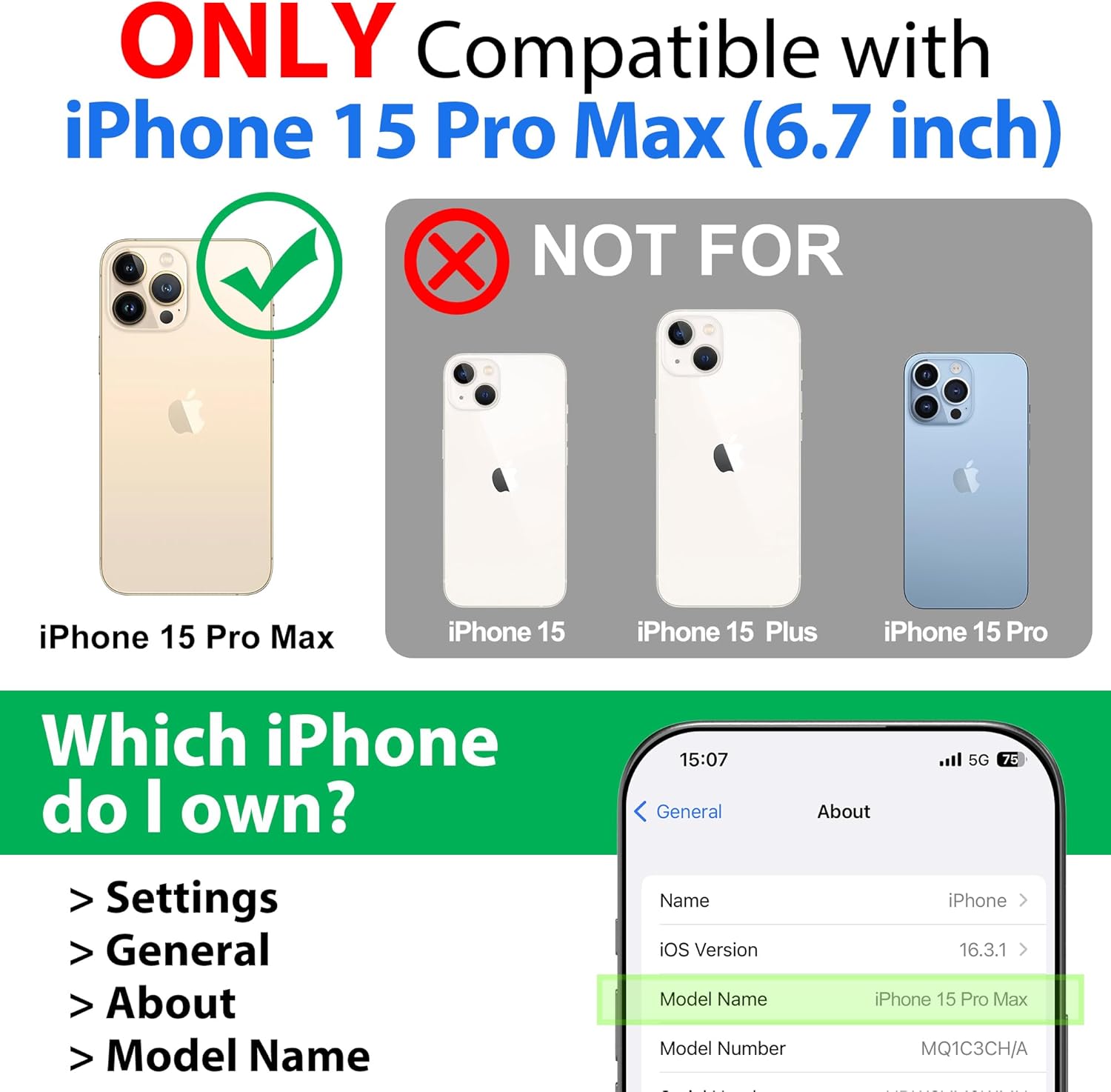 SPORTLINK Funda impermeable para iPhone 15 Pro Max, protector de pantalla integrado IP68 bajo el agua 6.6 pies a prueba de caídas militar a prueba